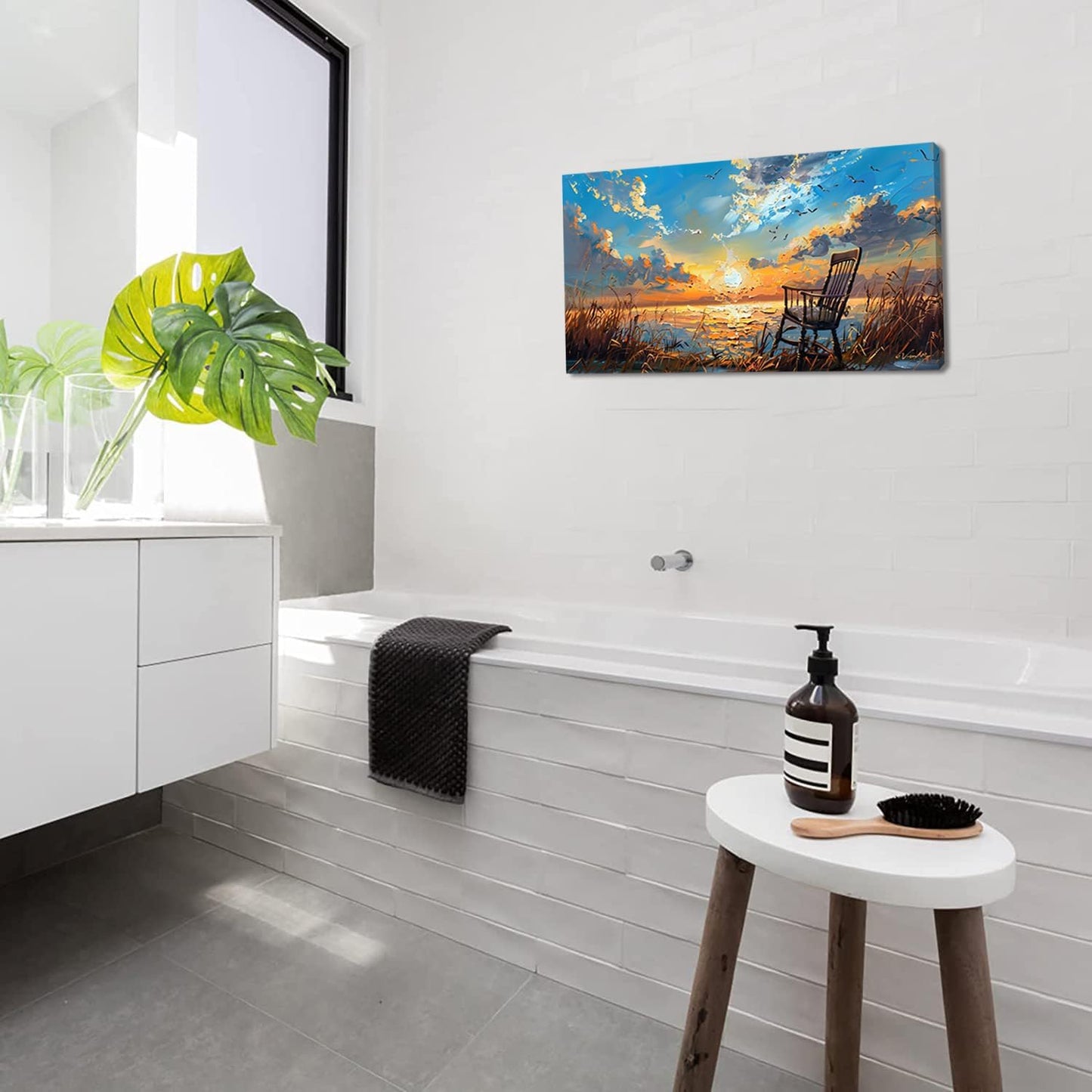 LASMOND Canvas Prints Wall Art Sunset Ocean Beach Pictures Photo nature landscape Paintings for Living Room Bedroom Home Decorations Modern Stretched and Framed Seascape Waves Landscape Artwork( 20x40 Inches )