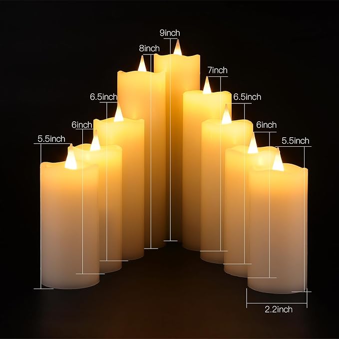 Real Wax Rechargeable LED Flameless Candles with Remote and Timer,USB Flickering White Pillar Candles-9 Pack for Home Decor Halloween Christmas Decor