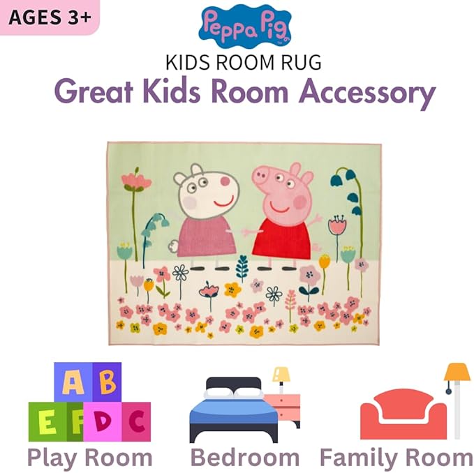 Peppa Pig & Suzie Kids Room Non Slip Area Rug, 69 in x 52 in, (Official Licensed Official Product) by Franco