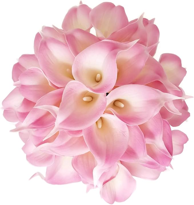 Floral Kingdom 20 Pack 14" Calla Lily Artificial Flowers – Real Touch Blush Pink Latex Faux Flowers for Home Decor, Table Centerpieces, Living Room and Weddings