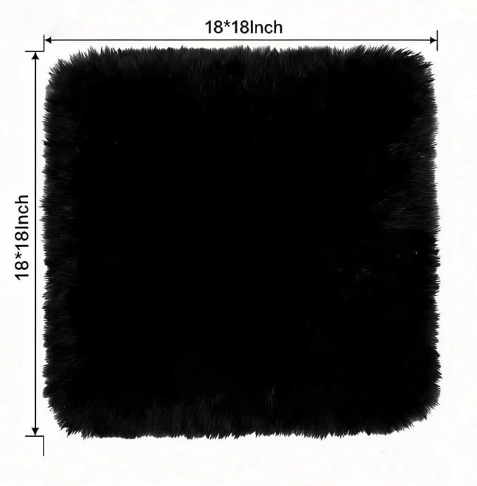 Luxury Soft 2Pack Square Fur Real Sheepskin Chair Pad 18"*18" Black | Natural Fluffy Sheepskin Chair Seat Pad Non-slip Design For Room Tables Chair Dining Chair Dressing Chair Car Seat