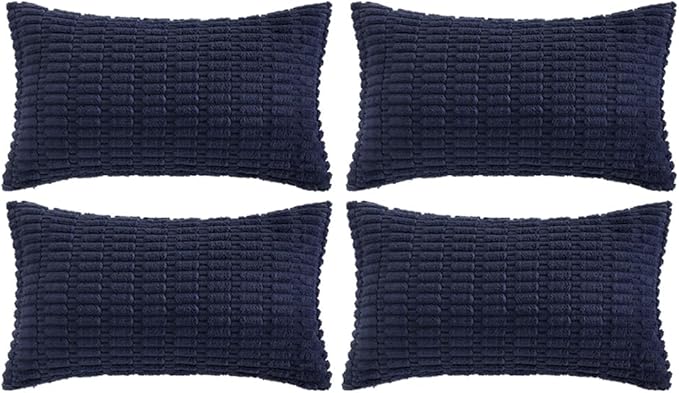 Fancy Homi 4 Packs Decorative Throw Pillow Covers for Living Room Couch Bed, Modern Farmhouse Boho Home Décor Accent Cushion Case, 20" x 12" (Pack of 4), Navy Blue