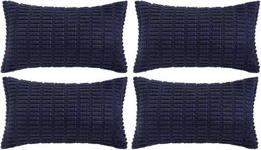 Fancy Homi 4 Packs Decorative Throw Pillow Covers for Living Room Couch Bed, Modern Farmhouse Boho Home Décor Accent Cushion Case, 20" x 12" (Pack of 4), Navy Blue