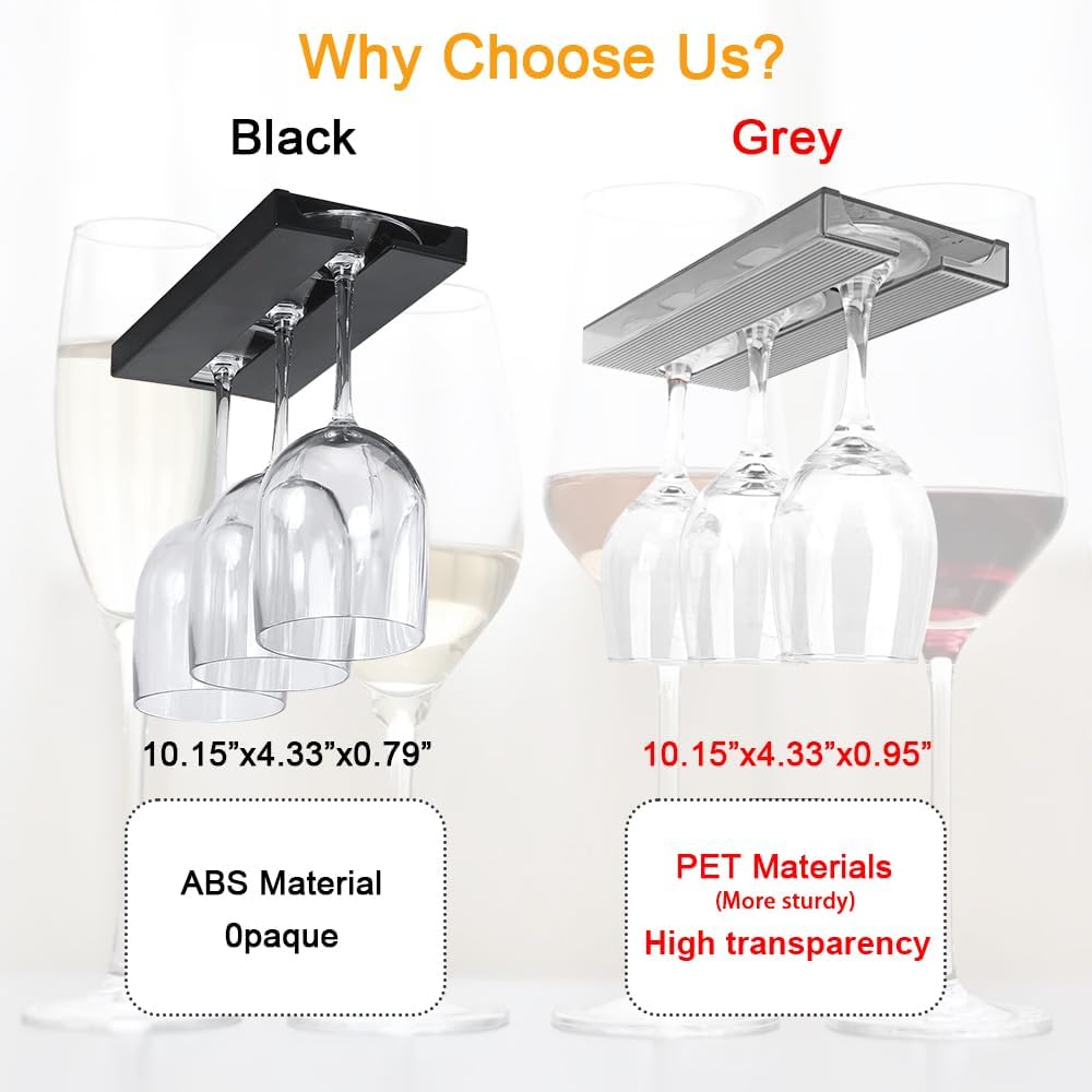 4 Pcs Wine Glass Holder Under Cabinet,Plastic Stemware Rack Punch-free Hanger Under Counter for Bar,Kitchen and Restaurant(Grey)