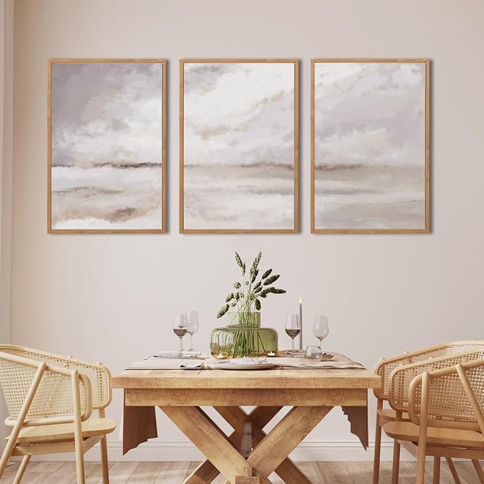 Large Neutral Abstract Framed Canvas Wall Art Set,Minimalist Gray and Beige Pastel Wall Decor,Modern Nature Misty Textured Art Painting for Living Room,Bedroom-16 x24 x3
