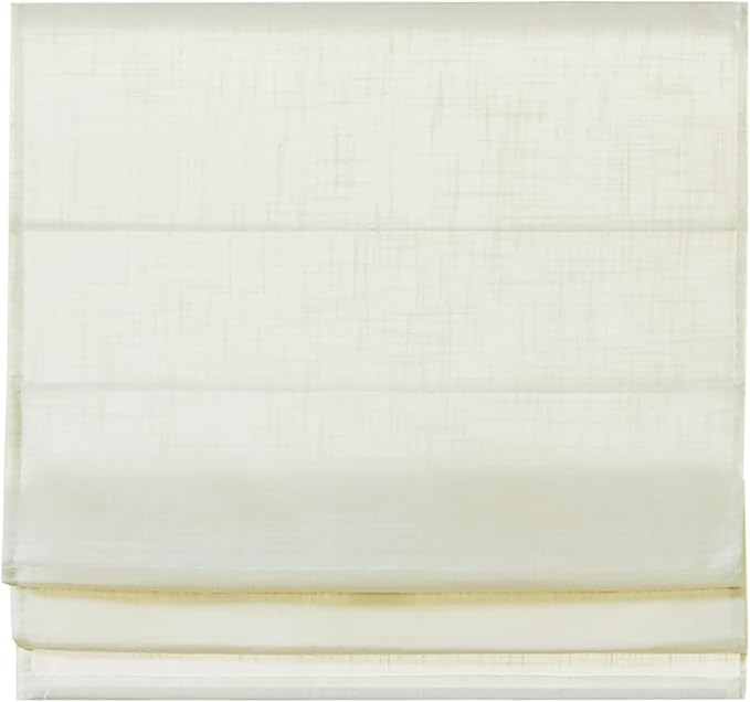 Madison Park Kyler Cordless Roman Shades - Single Panel, Lightweight Linen Blend Fabric, Natural Design, Easy Installation, Light Filtering Window Blind, Bedroom, Living Room Decor 35"W x 64"H Ivory