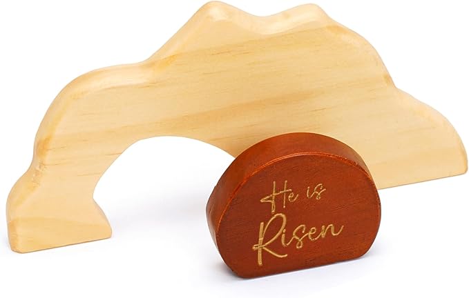 He Is Risen Easter Decor – Wooden Resurrection Scene with Empty Tomb, Cross & Figurines, Christian Religious Tabletop Decoration for Home Christian Easter Basket Stuffer