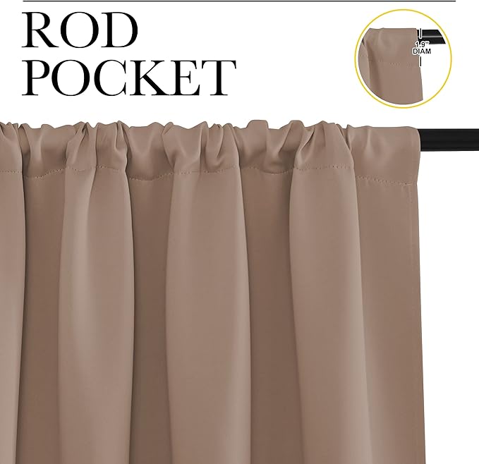 NICETOWN Kids Blackout Curtain Panels - Window Treatment Thermal Insulated Solid Rod Pocket Curtains/Drapes for Bedroom (Set of 2 Panels, 42 by 63 Inch, Cappuccino)