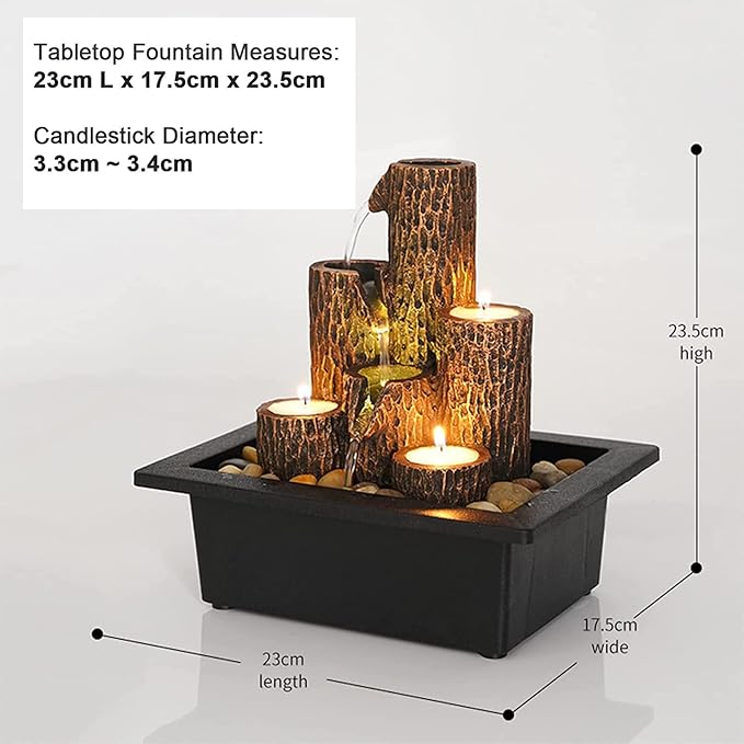 Small Indoor Relaxation Tabletop Fountain, Zen Meditation Waterfall Feature with Color LED Light & Natural Rocks, 4 Level Desk Waterfall for Home Office Bedroom Living Room Decoration (Style 4)