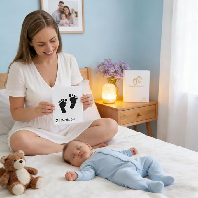 Baby Inkless Milestone Cards Hand Casting Kit Ink Print Hand and Footprint Kit Dog or Cat Pet Paw Print Kit Baby Newborn Footprint Kit Photo Album Keepsake Book Feet Stamp (White Gift Box + Album)