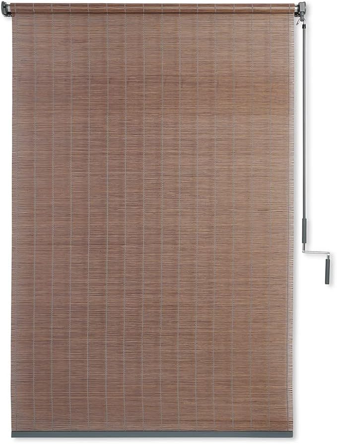 Coolaroo Wand Operated Outdoor Roller Shade – Cordless Sun Blocking Window Blind for Patio, Deck, or Sunroom – Fade Resistant, Smooth Wand Operation, Kid-Safe, Hardware Included, 4' x 6', Teak