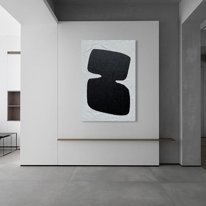 zoinart Hand Painted Black and White Textured Wall Art 24x36 Inches Decorative Oil Paintings on Canvas Abstract Contemporary Art Minimalist Wall Decor