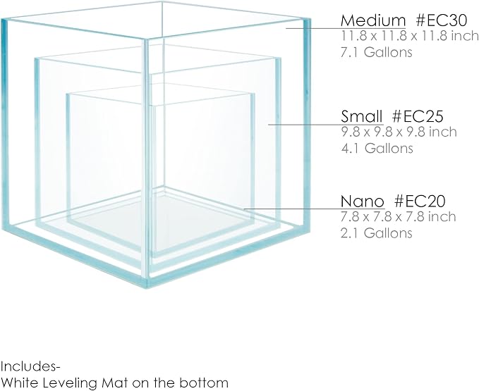 Cube Rimless Frameless Extra Clear All Glass Aquarium, Low Iron Glass Tank, 5mm Glass, White Leveling Mat Included, w/Lids Options