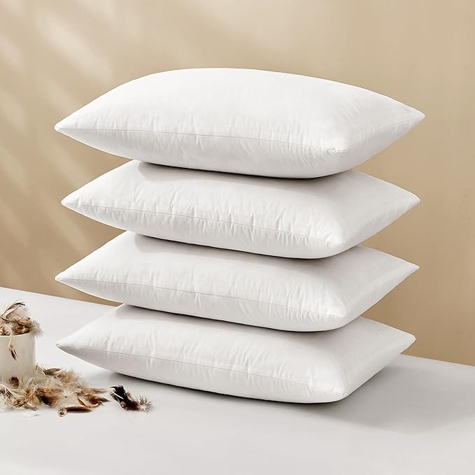 MIULEE Pillow Inserts 12x20 (Pack of 4,White), Down Feather Throw Pillow Inserts, Premium Fluffy Stuffer Throw Pillows Cotton Fabric for Sofa Bed Couch