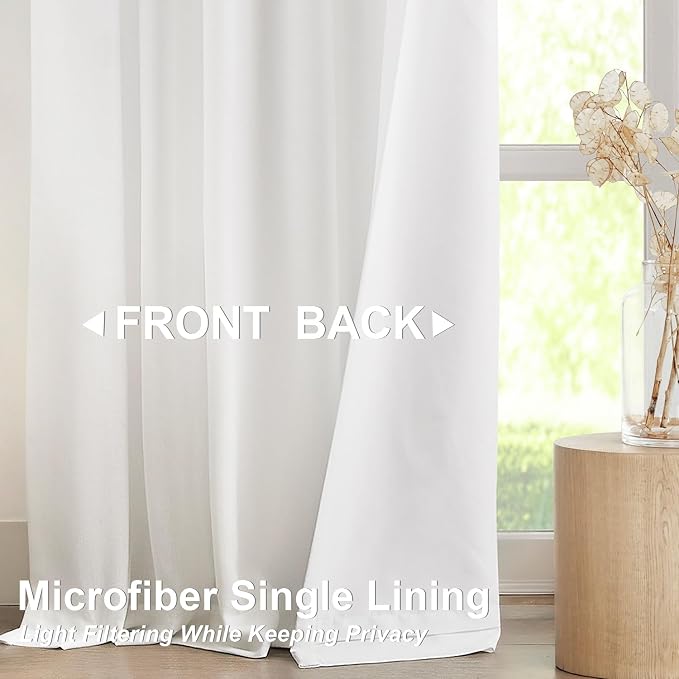 Vision Home White Pinch Pleated Light Filtering Curtains 60" Wx84 Lx2 | Microfiber Liner, Linen Blended, Privacy Drapes, Back Tabs with Ring Hooks, 2 Panels, for Living Room Bedroom Sliding Door