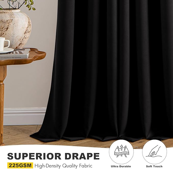 MIULEE Black Blackout Curtains for Bedroom Living Room 84 Inches Long 2 Panels, Thermal Insulated Room Darkening Drapes Solid Grommet Noise Reduction Light Blocking Window Treatments 50x84 Inch