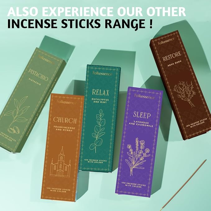 Folkulture Incense Sticks with Holder (100 Sticks)| Eucalyptus Incense Stick for Meditation, Aromatherapy, Realxation Gifts | No Charcoal,Organic,Non Toxic, 45 Mins, Long Burning Insence-Sticks