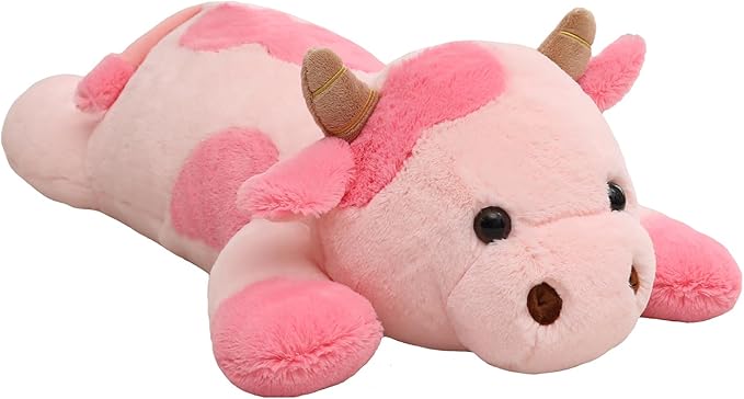 YESGIRL 25.6 inch 5 lbs Cow Weighted Stuffed Animals, Large Weighted Plush Animal, Cute Plush Toy Pillow, Soft Kawaii Plushie Gifts for Adults, Kids, Boys and Girls(Pink)
