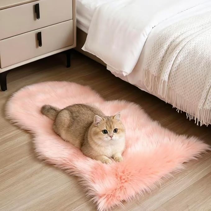 Faux Fur Rug 2 x 3 ft Sheepskin Shaggy Fuzzy Pink Area Rug Super Soft Fluffy Plush Carpet for Bedroom Living Room Sofa Floor Kids Room Bedside