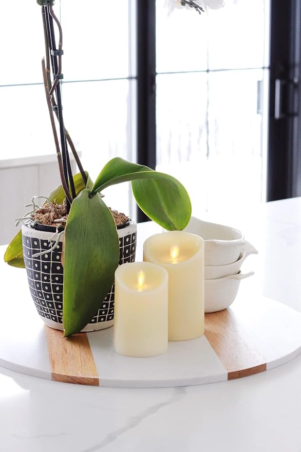 Luminara Scalloped Edge Flameless LED Candle - Ivory 4" x 5.3" - Real Wax Pillar Battery Operated Moving Flame w/Timer Unscented 1000Hr Runtime