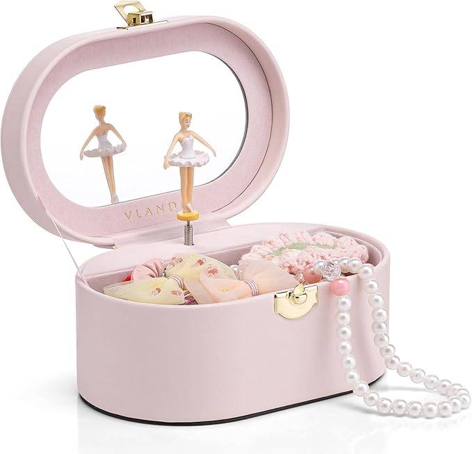Vlando Musical Jewelry Box for Girls - Kid Music Box with Ballerina for Birthday Bedroom Decor - Valentines Day Birthday Gift for Girls Ages 4 5 6 7 8-12 Year Old - Pink