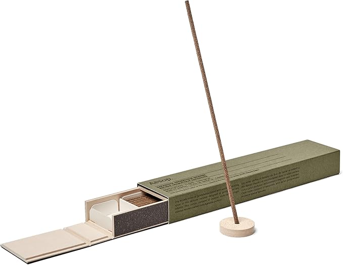 Aesop Sarashina Aromatique Incense Sticks | Woody, Warm, Sweet Aroma of Sandalwood and Spices | 33 Sticks, 30-Min Burn Time | Includes Kanuma Pumice Holder | Vegan, No Synthetic Fragrance