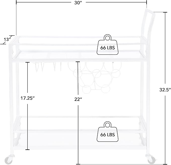 FirsTime & Co. Silver Delilah Bar Cart, 2 Tier Mobile Mini Bar, Kitchen Serving Cart and Coffee Station with Storage for Wine and Glasses, Metal and Glass, Modern