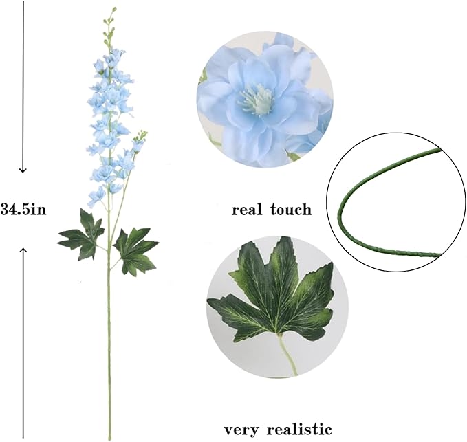 8 pcs Sky Blue Delphinium Artificial Flowers, 34.25''Artificial Snapdragon Flowers Tall Fake Flowers Silk Flowers Faux Delphinium Bulk for Tall Vase Home Wedding Garden Table Decor