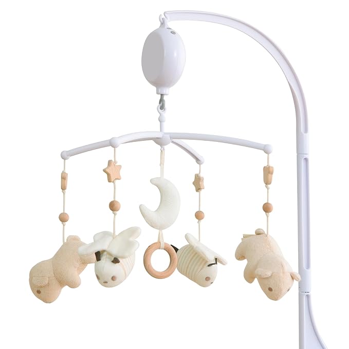 Crib Mobile 35 Lullaby Music, Cotton Baby Mobiles for Cribs & Pack N Play, Easy to Install, Stuffed Animals Hanging Toys Newborn Boys & Girls, Bear