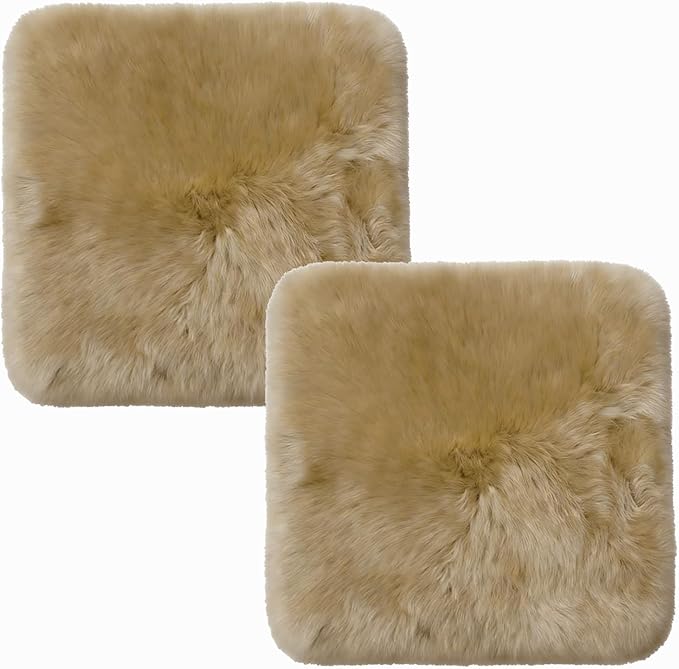 Luxury Beauty 2Pack Real Sheepskin Chair Pad 18"*18" Khaki Brown | All-Season Natural Wool Soft like Cloud For Tables Chair Dressing Chair Car Seat Office Chair Dining Chair