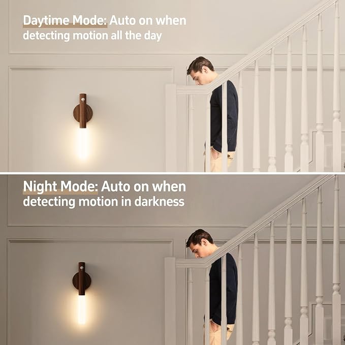 WhitePoplar Rechargeable Motion Sensor Night Lights - 2200mAh Battery Operated Wall Sconces, Wireless Wall Lights Sconce, Magnetic Portable Hallway Light for Picture Stair Cabinet, 3000K 4 Pack