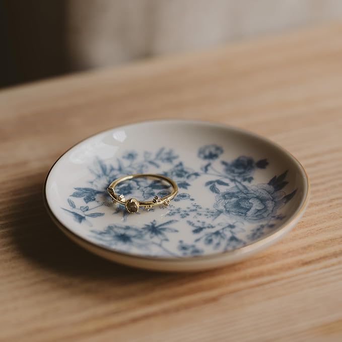 Sweet Water Decor Blue Delft Jewelry Dish Tray - Ceramic Ring Dish for Bridal Shower, Wedding, and Home Decor - Elegant Jewelry Holder & Organizer for Women