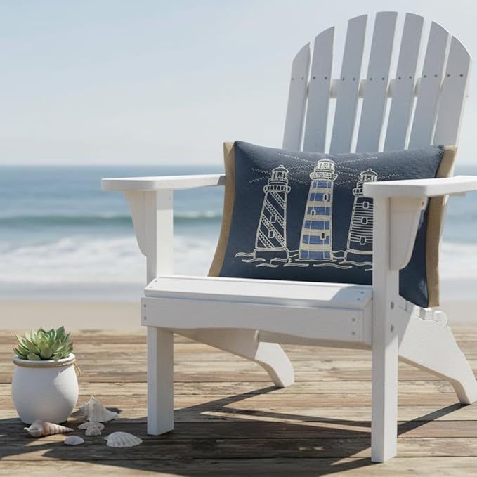 Comfy Hour Under The Sea Collection Ocean Coastal Three Lighthouses Accent and Throw Pillow Blue Decorative Cushion, 18"x13", Polyester