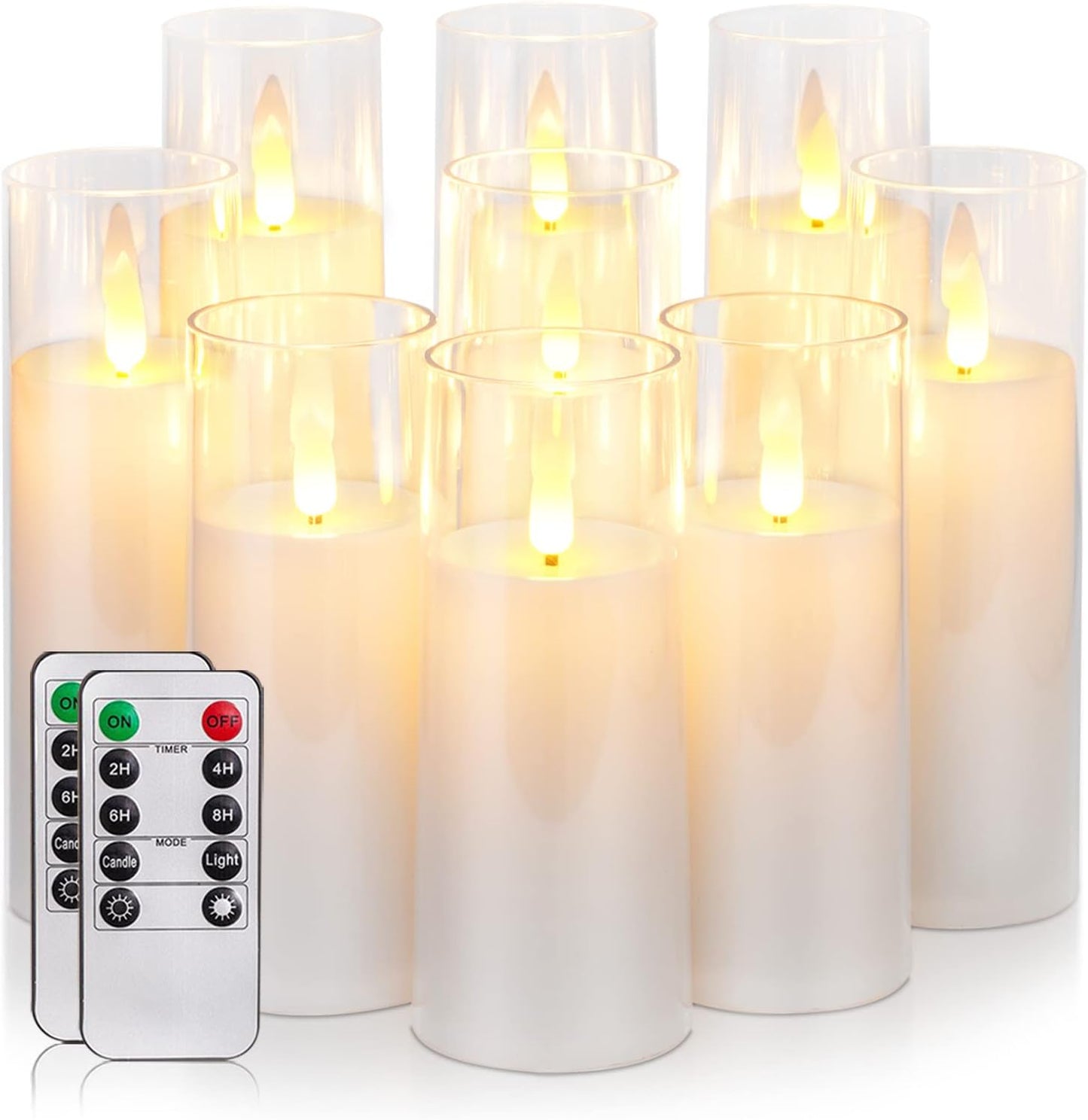 Homemory Pure White Acrylic Flameless LED Candles, Battery Operated With Remote Control and Timer, Electric Fake Candles for Wedding, Home Decor, Set of 9
