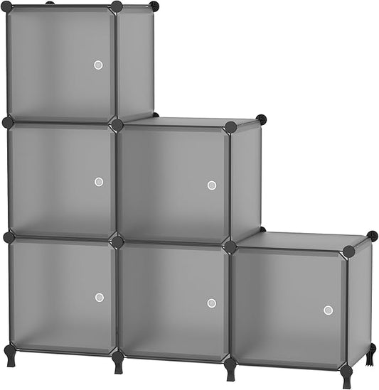 6-Cube Storage Unit with Doors, Cube Organizer for Bedroom, Wardrobe & Under Stairs, 30x30x30cm Compartments, Space-Saving Closet Storage, Grey ATTSL6004