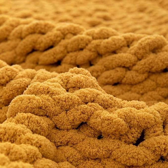 Soft Chunky Knit Throw Blanket for Couch, Cozy Warm Knitted Blankets | Hand Knit with Jumbo Chenille, Lightweight Warm Fluffy Decor for Women, Mom, Her & Girls, Sofa, Chair, Bed, 48"×71" (Yellow)
