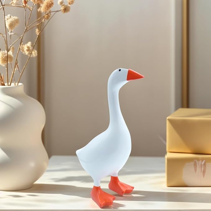 Desktop Goose Statue 7 inch Cute Resin Figurine for Office Desk Decor, Funny Home & Tabletop Decoration, Unique Housewarming Gifts for Women, Easter Gift Idea,White