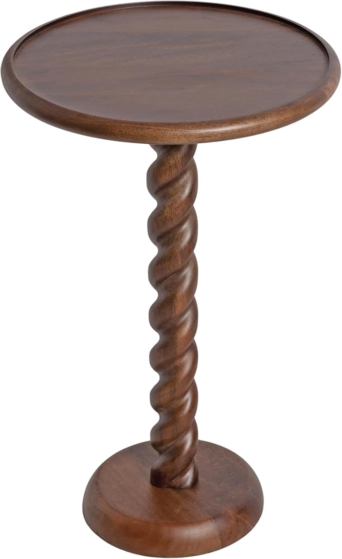 Kate and Laurel Willoughby Modern Wooden Spiraled Round Side Table, 15 x 15 x 24, Walnut Brown, Accent Pedestal End Table with Turned Base for Use as Indoor Plant Stand or Bedroom Nightstand Option
