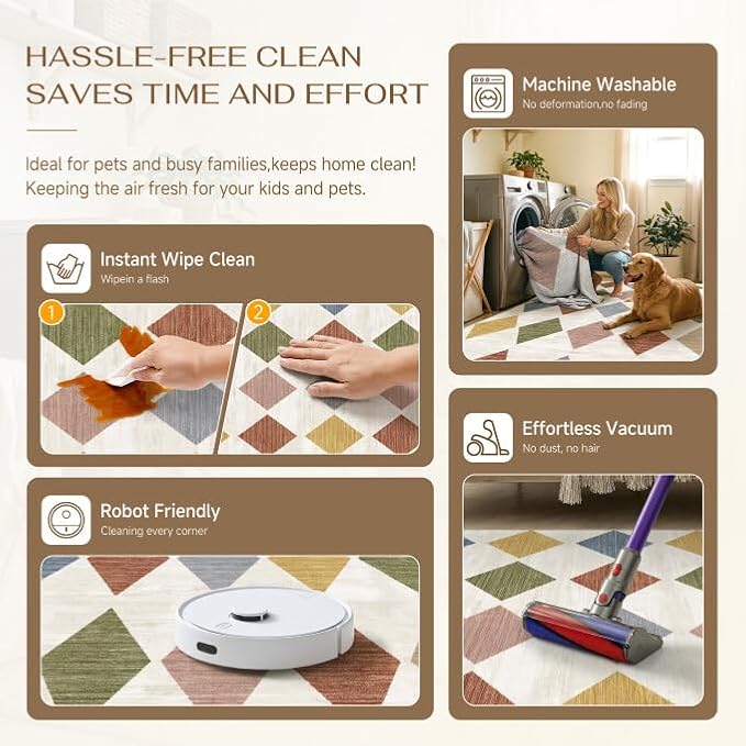 PureCozy Checkered 2x6 Runner Rug for Hallways Colorful Washable Long Carpet Non-Slip Low Pile Modern Soft Indoor Accent Throw Rugs for Entrance Kitchen Bedroom Dining Laundry