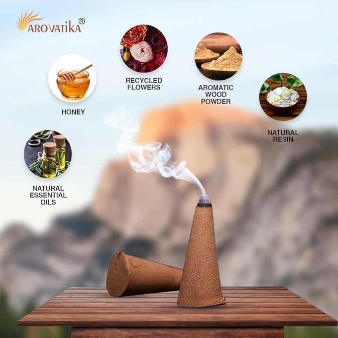 ARO VATIKA Vedic Benzoin Natural Masala 120 Incense Cones in Pack of 12 Boxes | Environment-Friendly Dhoop | Best for Prayer, Reiki, Meditation & Relaxation | Burn time- 25 mins