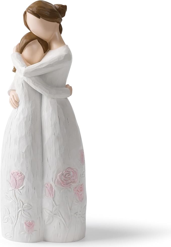 Mother Daughter Hug Figurine – Handcrafted Resin Collectible, Sentimental Gift of Love for Mom Birthday, Mother’s Day, Thanksgiving, Christmas, Emotional Home Décor, White