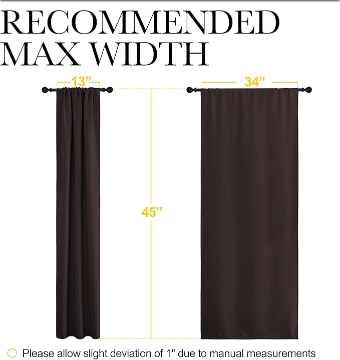 NICETOWN Kitchen Curtains, Short Blackout Curtains & Drapes, Energy Smart Noise Reducing Curtain Panels for Kids Bedroom (Toffee Brown, 34" Wide x 45" Long, 2 Pieces)