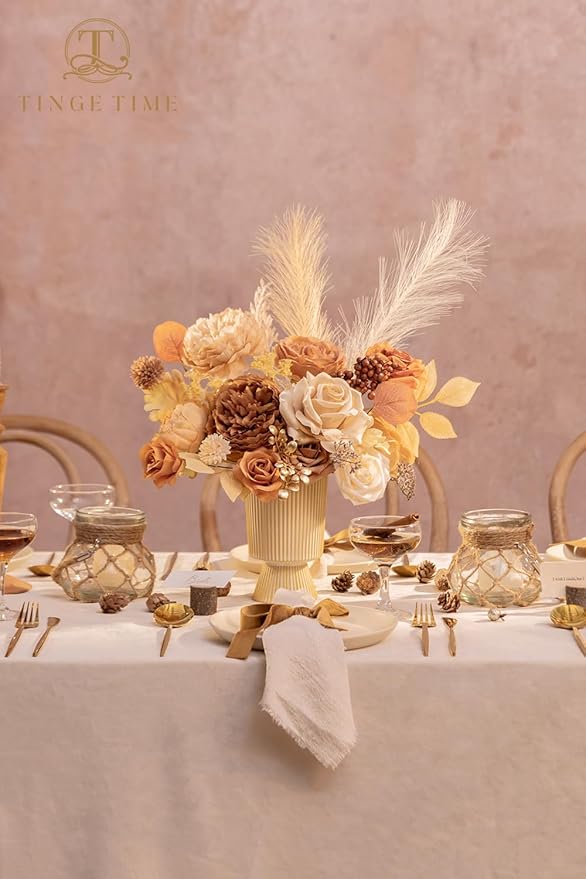 TINGE TIME Silk Fake Flowers Combo, Fake Foam Roses with Stems for DIY Wedding Bouquets Centerpieces Baby Shower Party Home Decorations(Nude Color & Pale Coffee)