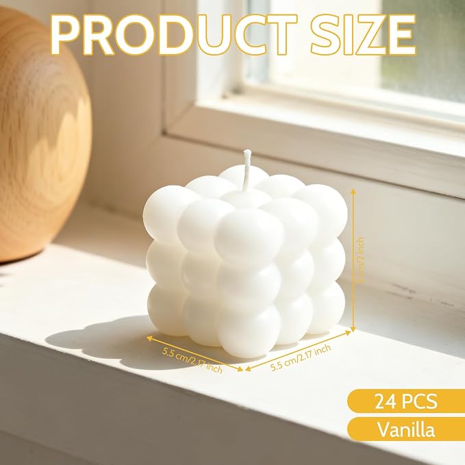 24 Pieces Bubble Candle - Cube Vanilla Soy Wax Candles - Handcrafted Mini Soy Candles, for Aesthetic Room Decor, Large Decorative Shaped Candle for Home, Bedroom, Office & Gift