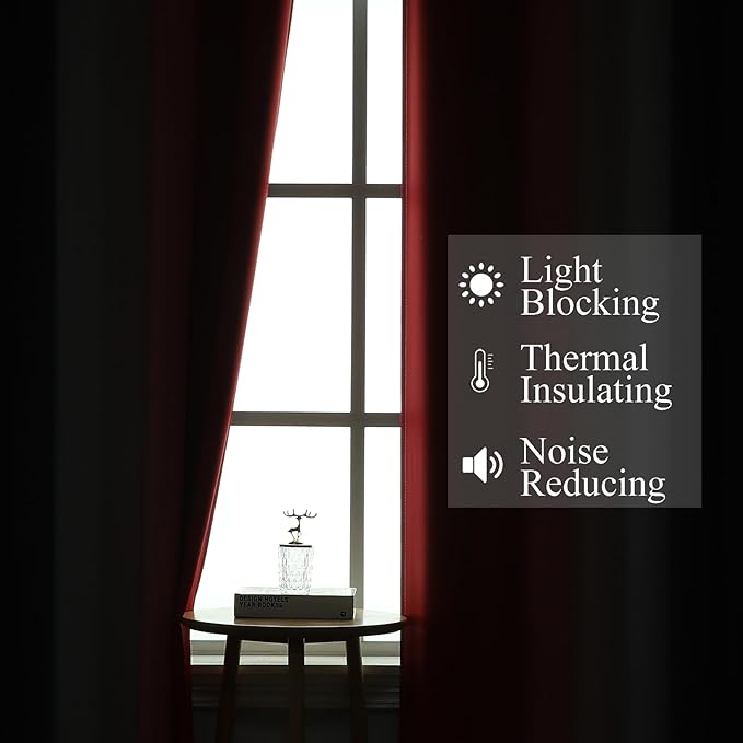 Estelar Textiler Ombre Red and Black Curtains 72 Inch Length 2 panels, Complete Blackout Curtains for Bedroom, Full Room Darkening Grommet Thermal Insulated Gradient Drapes for Living Room, 52x72 Inch