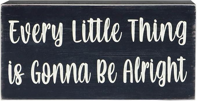 Esur Every Little Thing is Gonna Be Alright Birds Wooden Box Sign - Farmhouse Art Home Desk Shelf Tabletop Wall Black Decor