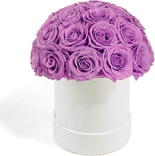 27 Preserved Roses in Round Dome Shape, Mother's Day Real Forever Flowers Rose Box, Eternal Rose Gift for Her Women Girl Friend Wife, Flower Gift for Valentines Day(Purple)