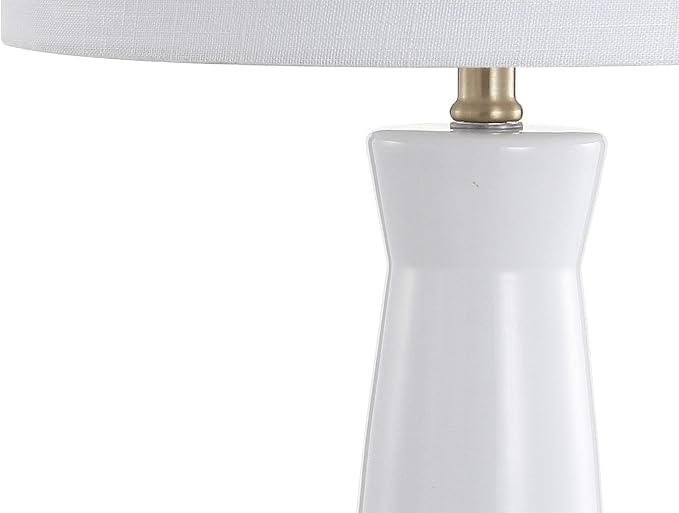 JONATHAN Y 29" White/Brass Gold Modern Ceramic Column Table Lamp with Brass Gold Base, Elegant Bedside Lamp for Living Room Bedroom Nightstand, White Linen Shade, LED Bulb Included (JYL3046B)