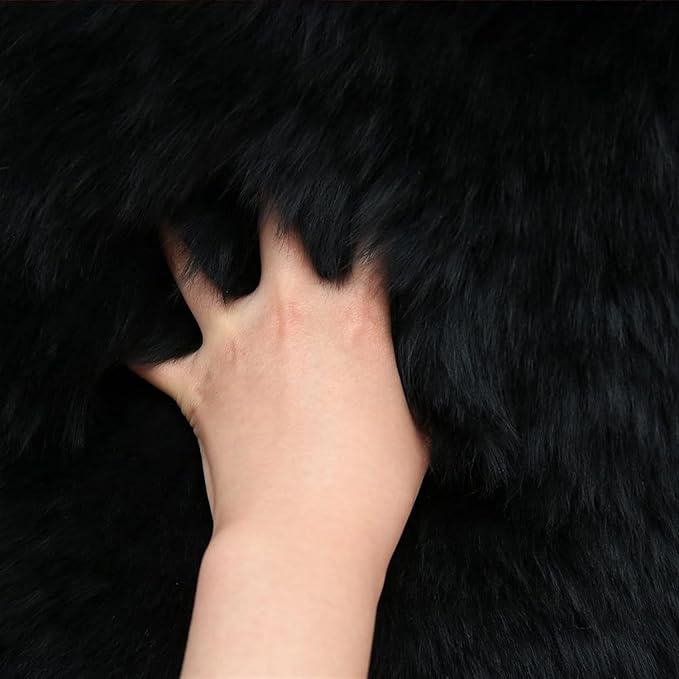 Woolous Sheepskin Rug 4x6 – Genuine New Zealand Large Quad Real Natural Lambskin Area Rug Carpet for Bedroom, Living Room, and Nursery Décor（Black,Quad pelt 4x6） | Genuine 4 pelt lambskin rug, real natural Quad Sheepskin fur carpet for bedroom, living ...