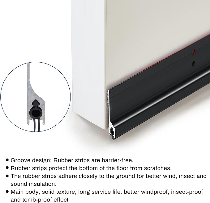 Gisafai 4 Pcs 36'' Metal Door Draft Stopper, Aluminum Door Sweep Mouse Stopper Mice Seal Strip, Noise Blocker Sweep for Keep Rodents Pests Out, Enhanced Weather Sealing, Easy to Install (Black)